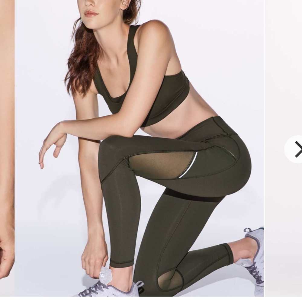 EUC lululemon miles ahead Olive green Leggings With Pockets & mesh